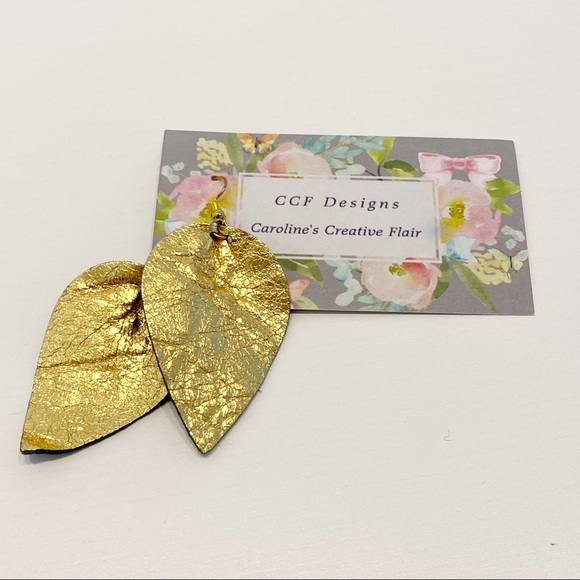 CCF Designs - Gold Leaf Fabric Earrings - Picture 2 of 5